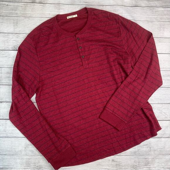 Marine Layer Men's Long Sleeve Henley Shirt Red and Black Stripes Size XL - Picture 5 of 9